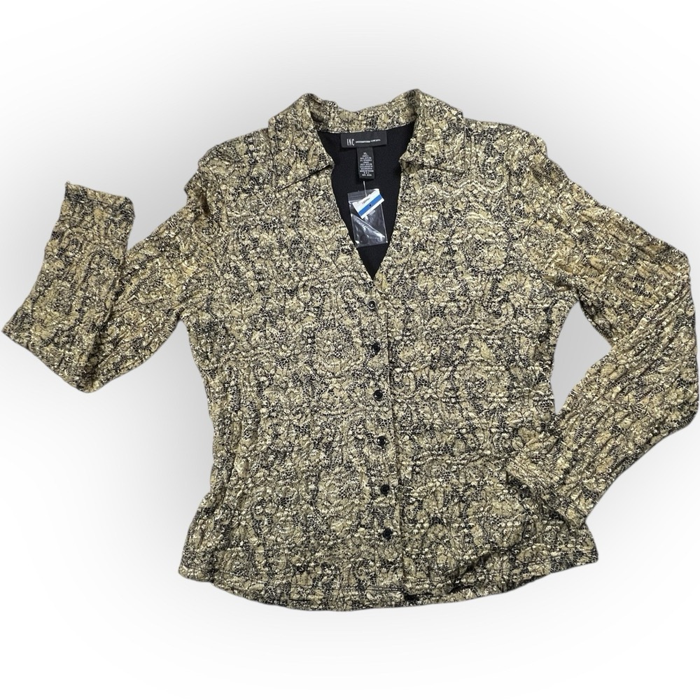 NWT Women's Woven Gold Snake Overlay Black Lining Collar Button Mob Wife Texture - Picture 13 of 14